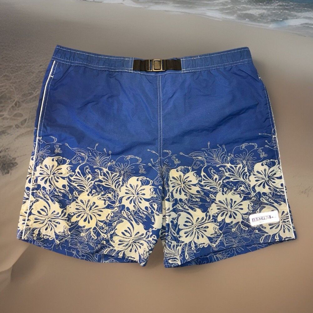 VTG 90s Jantzen Sport Men’s XL Swim Trunks Navy Blue White Hibiscus Floral 40
